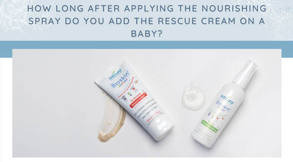How long after applying the nourishing spray do you add the rescue cream on a baby?